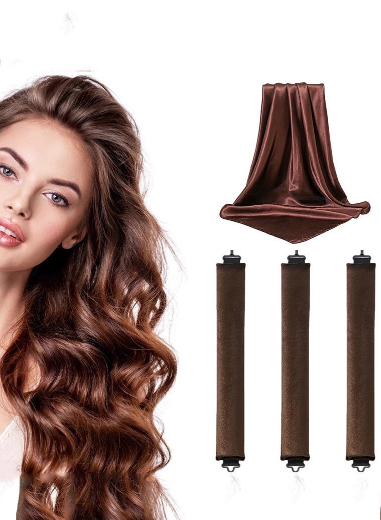 PLUSOX Heatless Curler Set Non Heat Hair Curling Tools For Heatless Curls Overnight Use While Sleeping Hair Roller Headband Hair Curlers Scarf Set Easy To Use No Damage Hair Styling Kit Dark Brown​ - Image 2